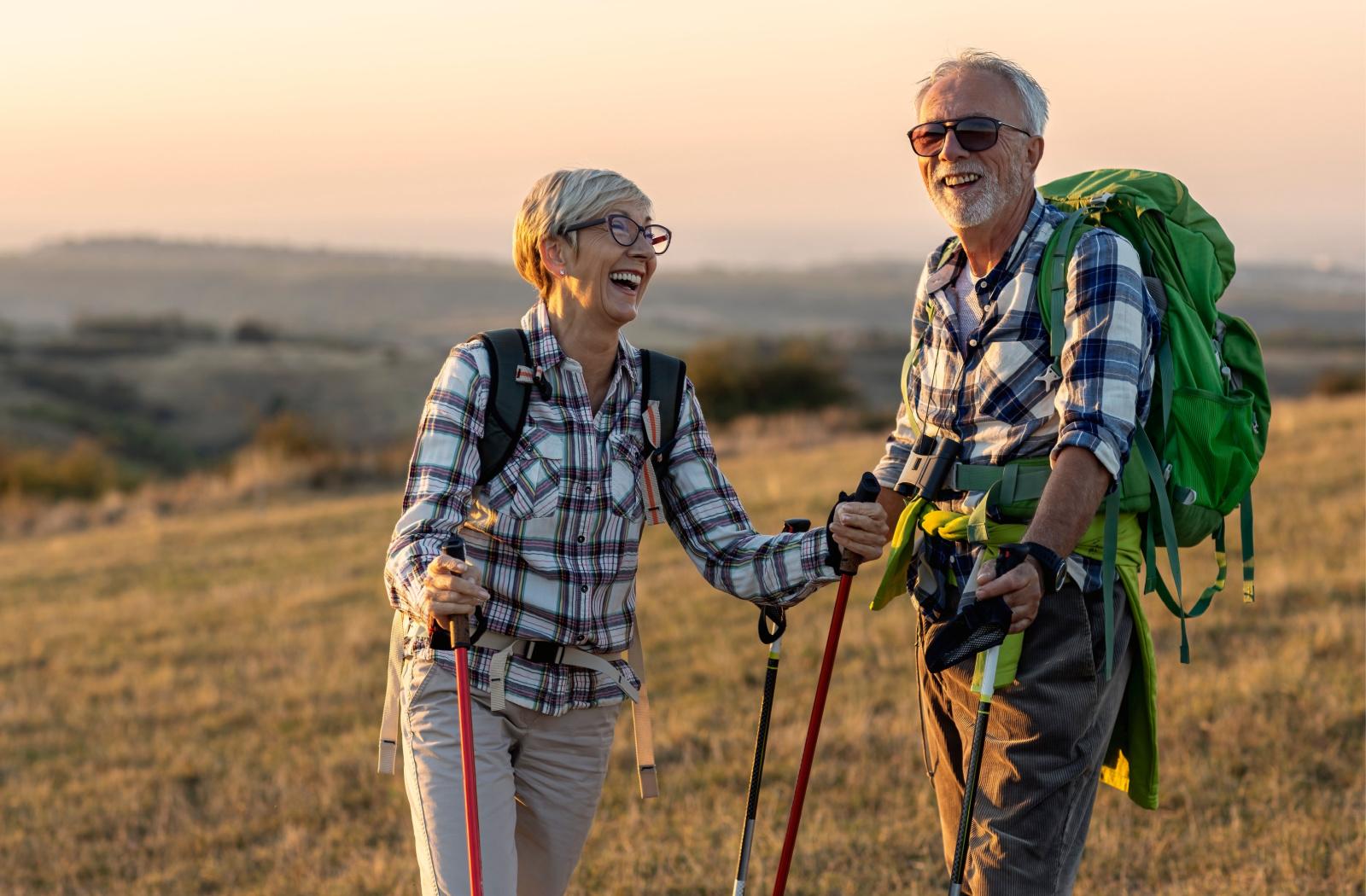 two seniors on a hike